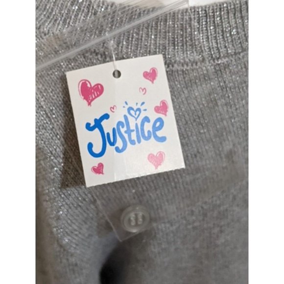 JUSTICE Flower Power Gray Glitter Sparkle Cardigan Sweater Sequins Size 12 - Picture 5 of 10
